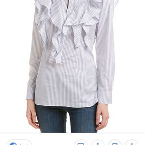 Ruffle white/blue pinstripes cotton Alexandria top